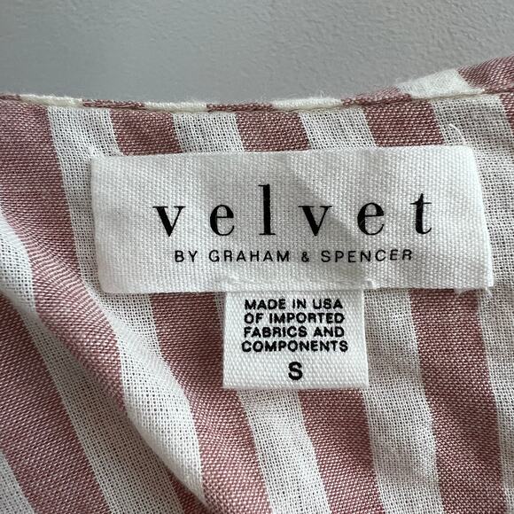 Velvet by Graham & Spencer Pink & White Striped Button-Up Short Sleeve Shirt S - Picture 5 of 6